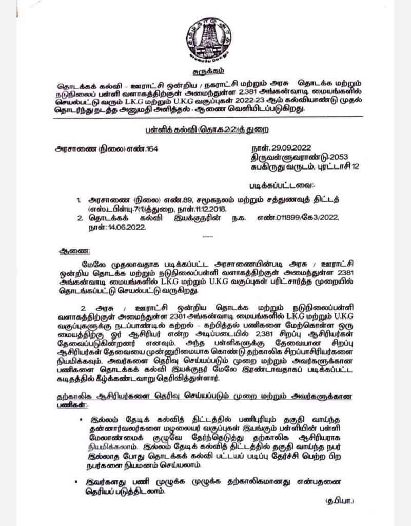 tamilnadu anganwadi recruitment 2022